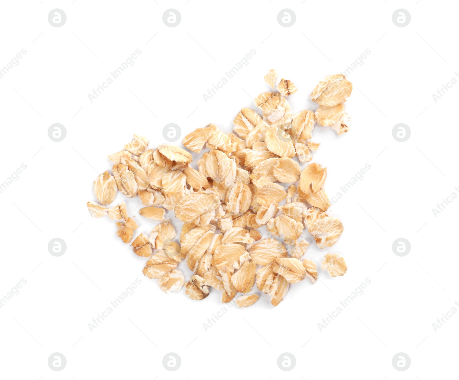 Photo of Pile of oatmeal isolated on white, top view