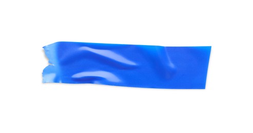 Photo of Piece of blue insulating tape isolated on white, top view