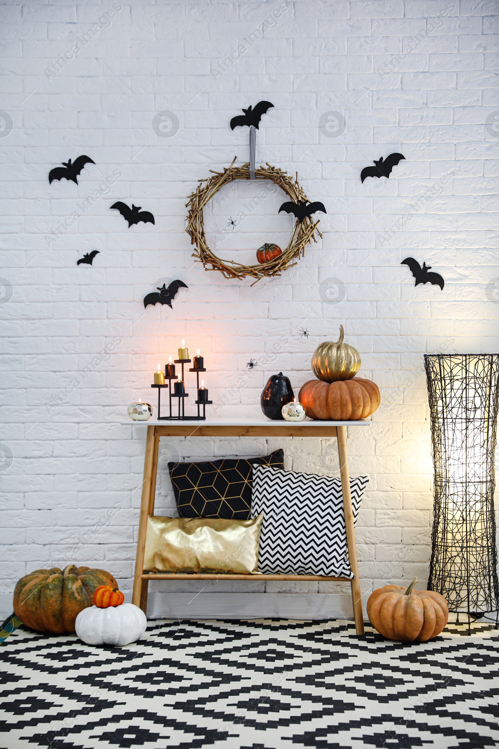 Photo of Modern room decorated for Halloween. Idea for festive interior