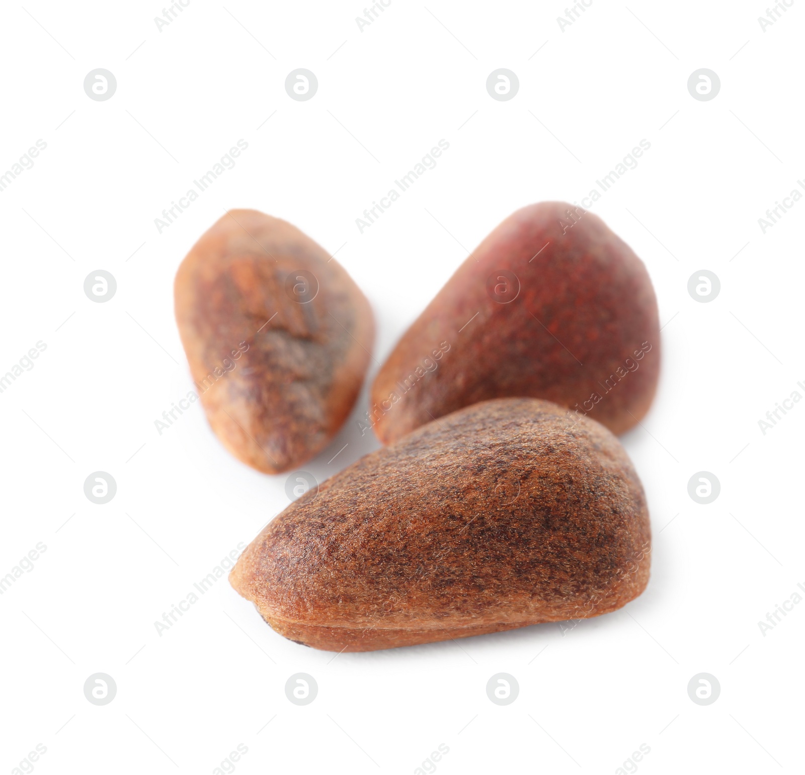 Photo of Pine nuts on white background. Healthy snack