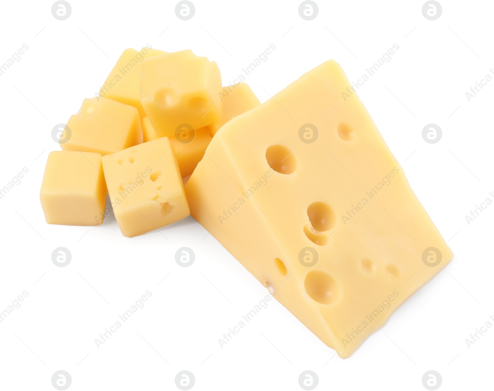 Photo of Cut fresh delicious cheese isolated on white