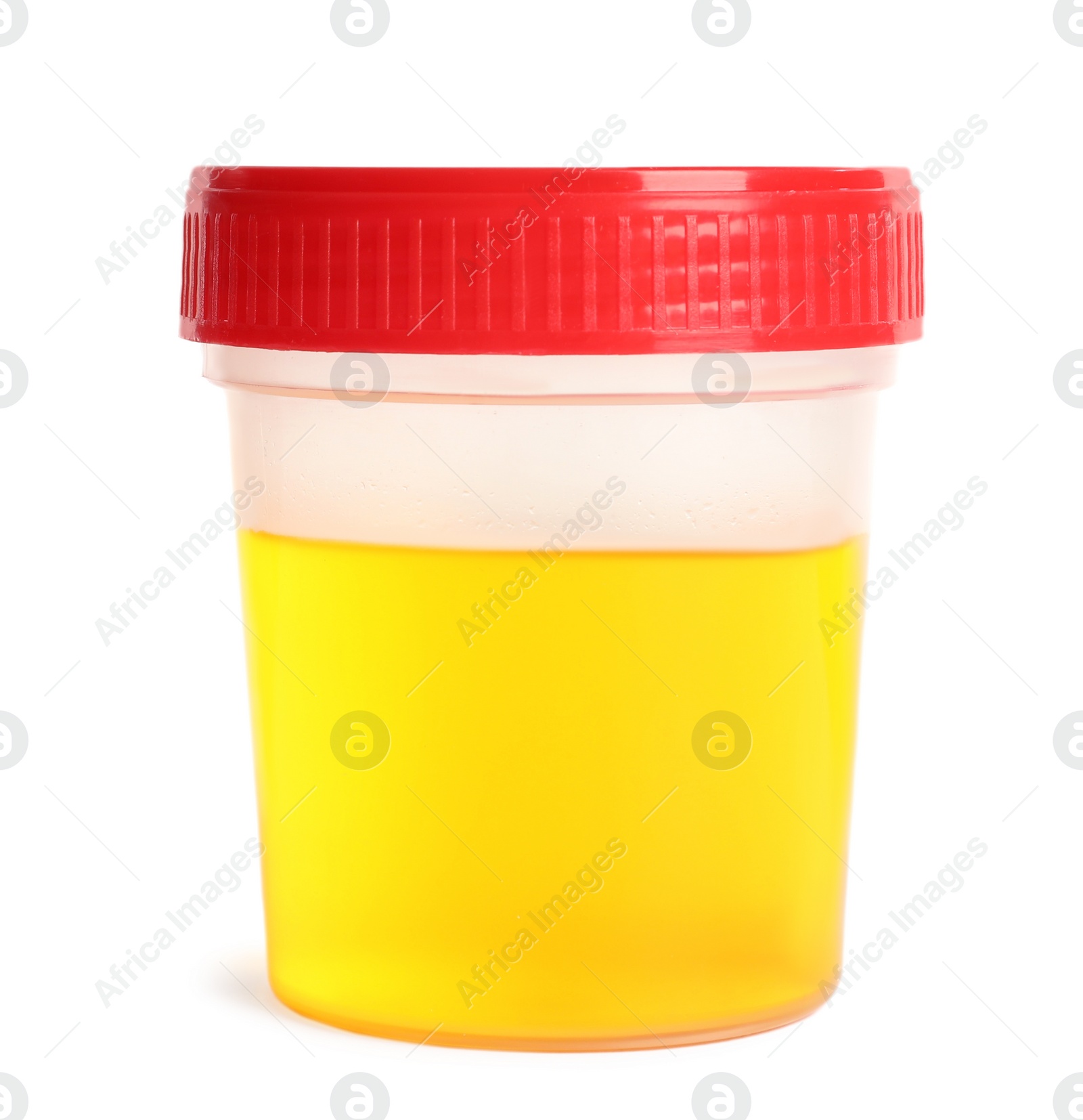 Photo of Container with urine sample for analysis isolated on white