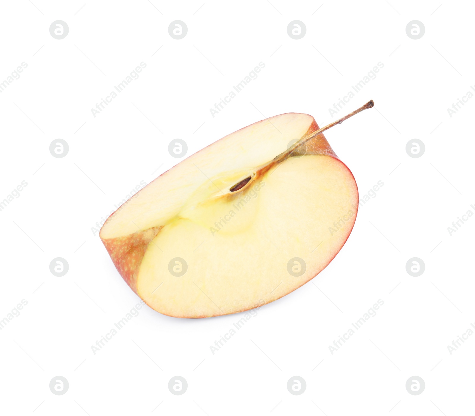 Photo of Piece of ripe juicy red apple on white background