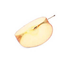 Photo of Piece of ripe juicy red apple on white background