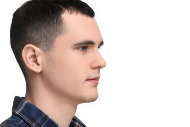 Photo of Portrait of young man on white background