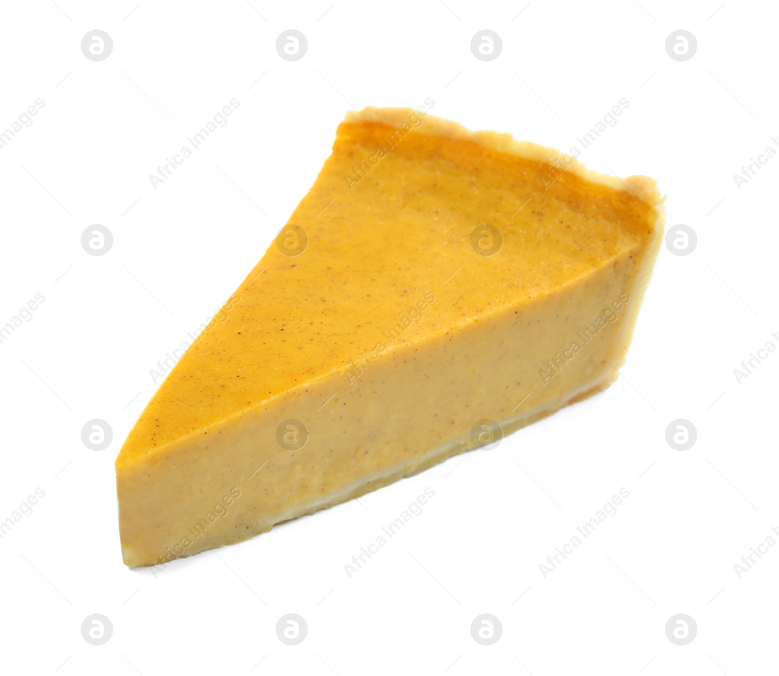 Photo of Piece of delicious pumpkin pie isolated on white