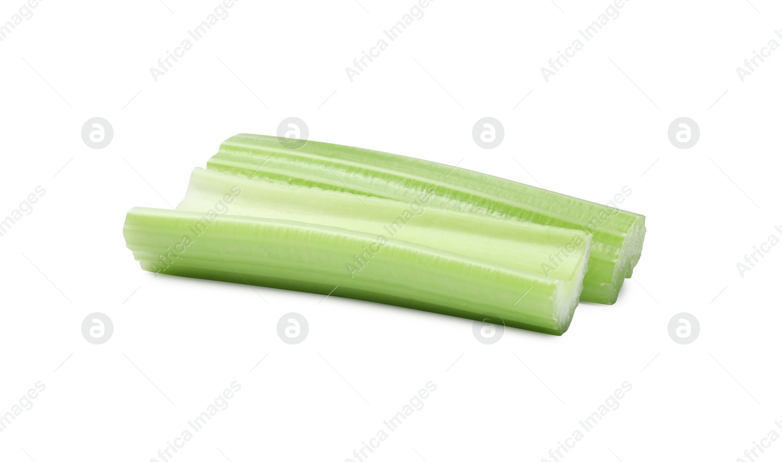 Photo of Fresh green cut celery isolated on white