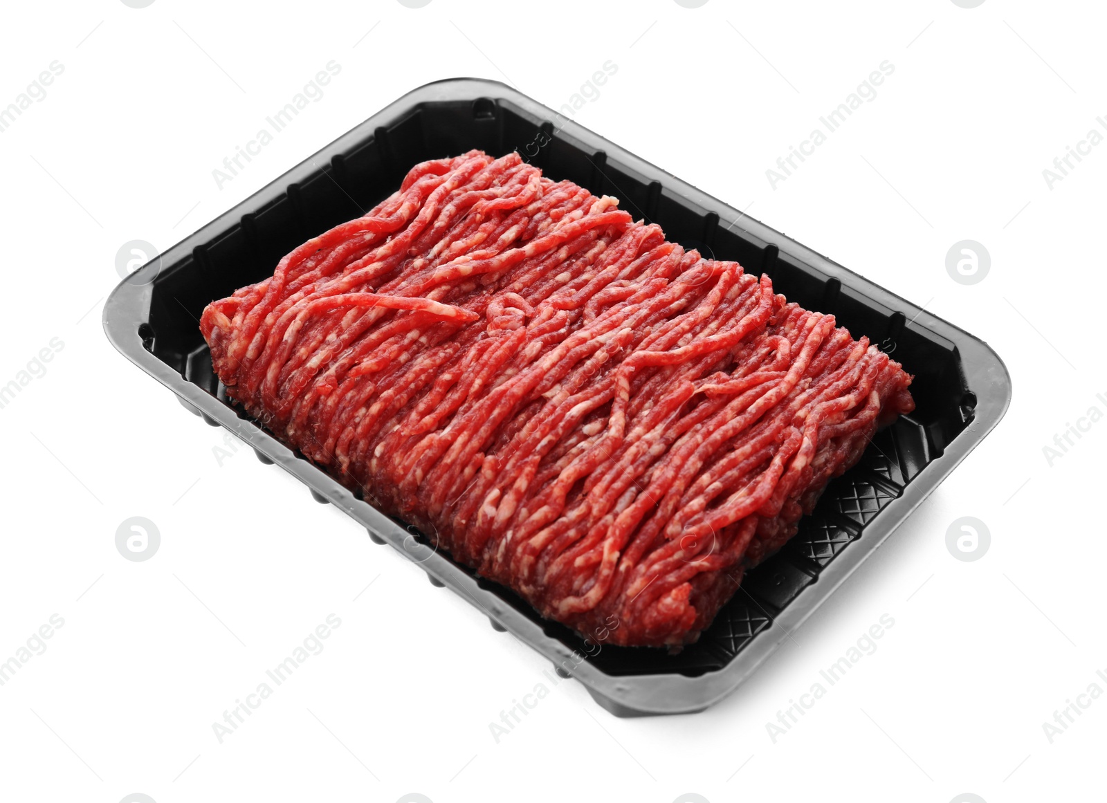 Photo of Fresh raw minced meat on white background