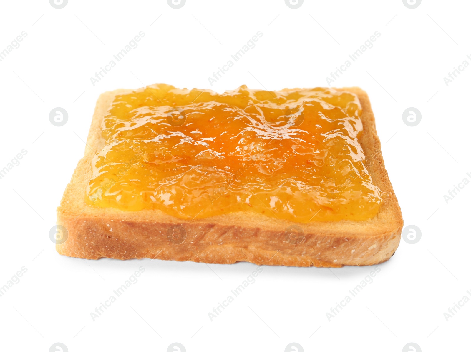 Photo of Toast with tasty orange jam on white background