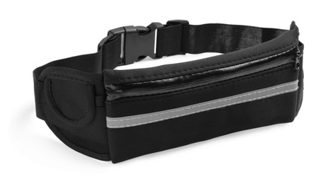 Photo of Stylish black waist bag isolated on white