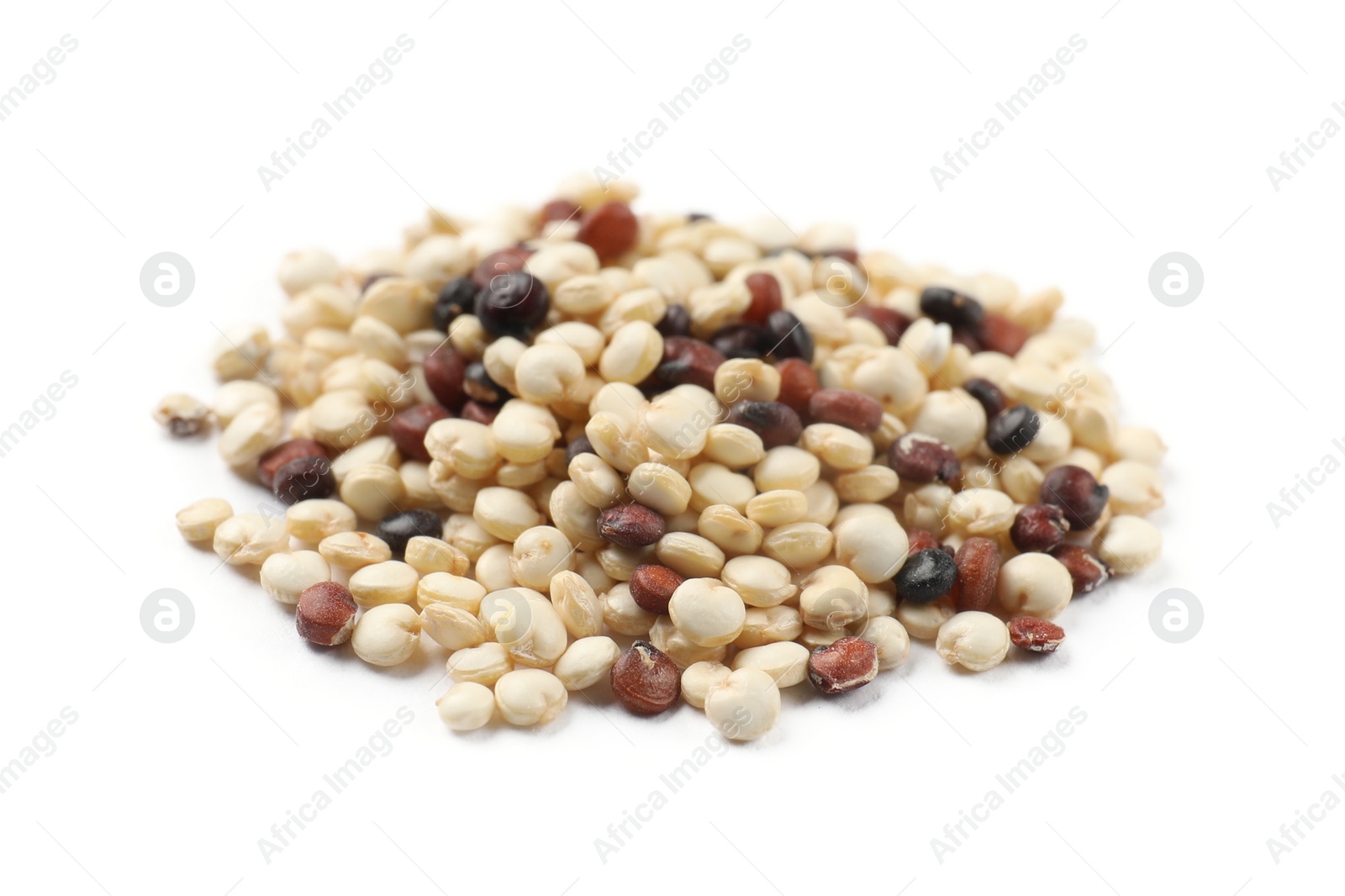Photo of Pile of raw quinoa seeds isolated on white