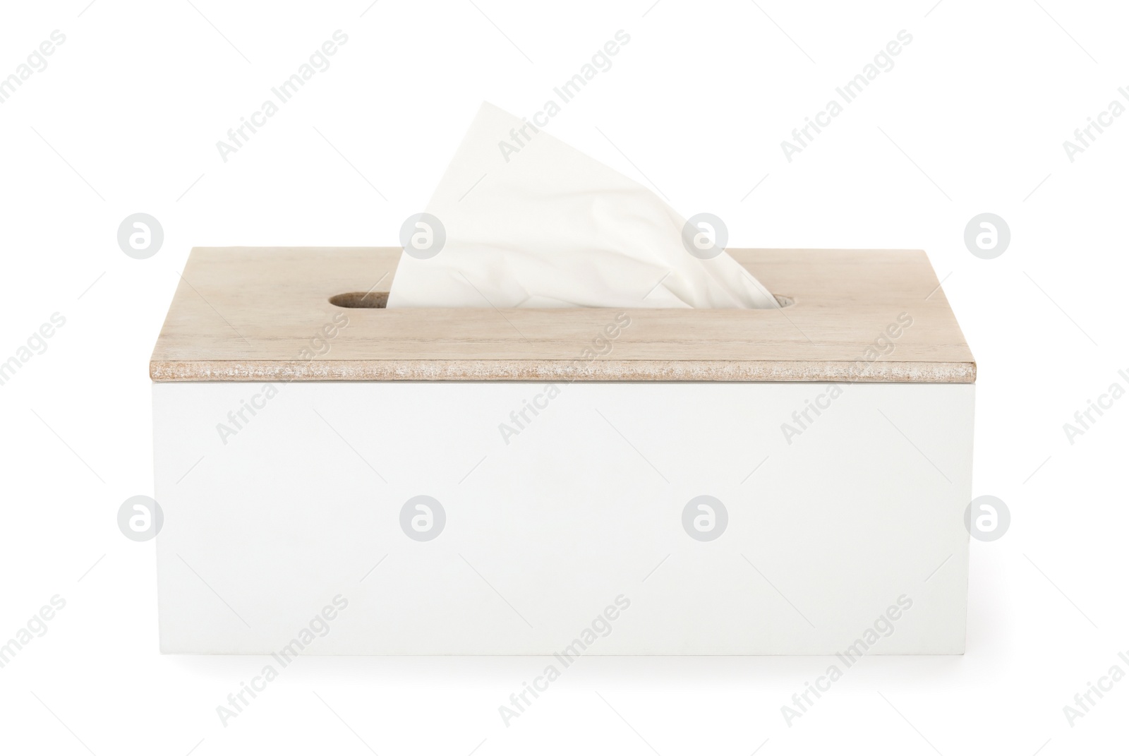 Photo of Holder with paper tissues isolated on white