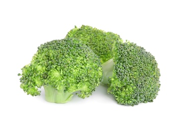 Photo of Fresh green broccoli on white background. Organic food