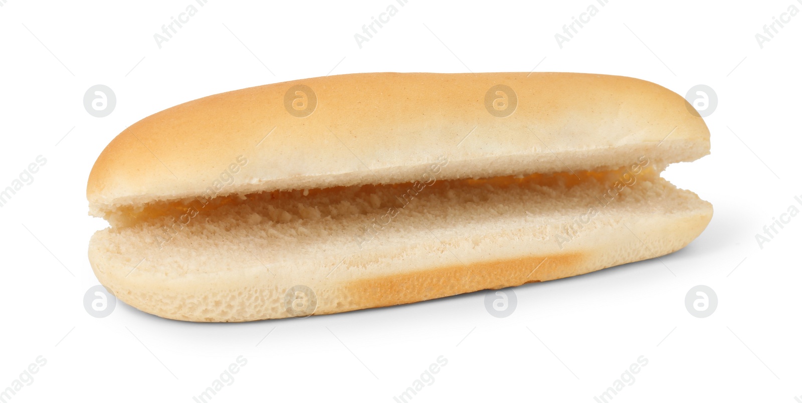 Photo of One fresh hot dog bun isolated on white