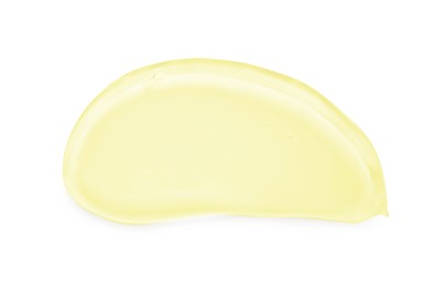 Sample of cosmetic gel isolated on white, top view