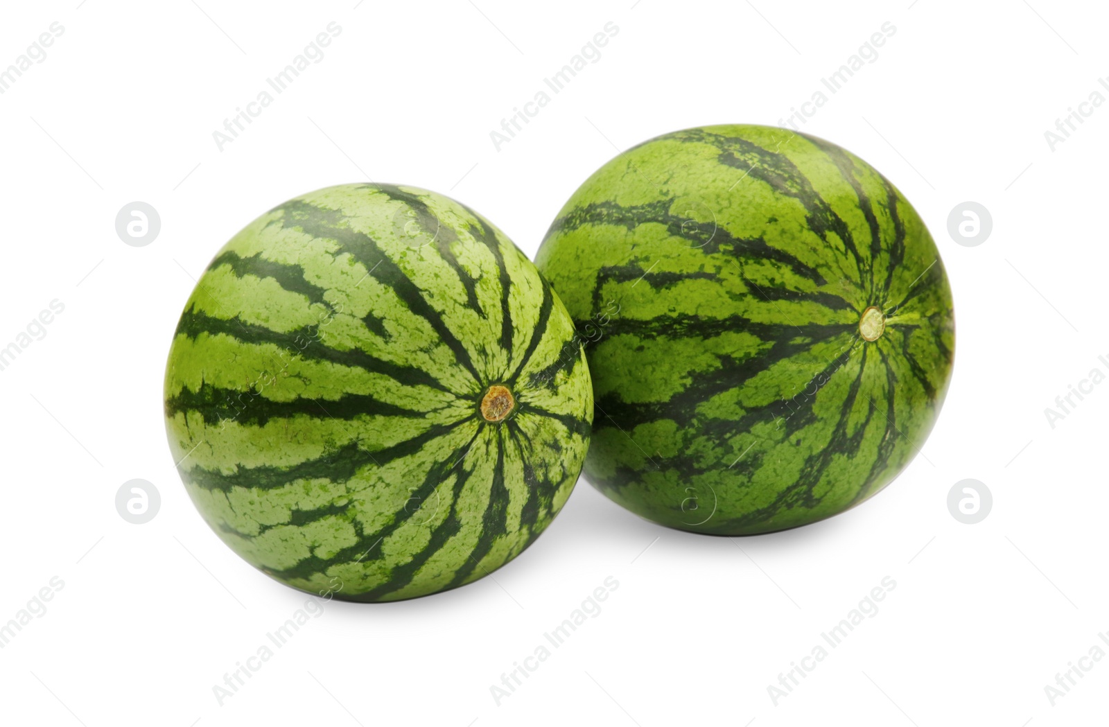 Photo of Two delicious ripe watermelons isolated on white