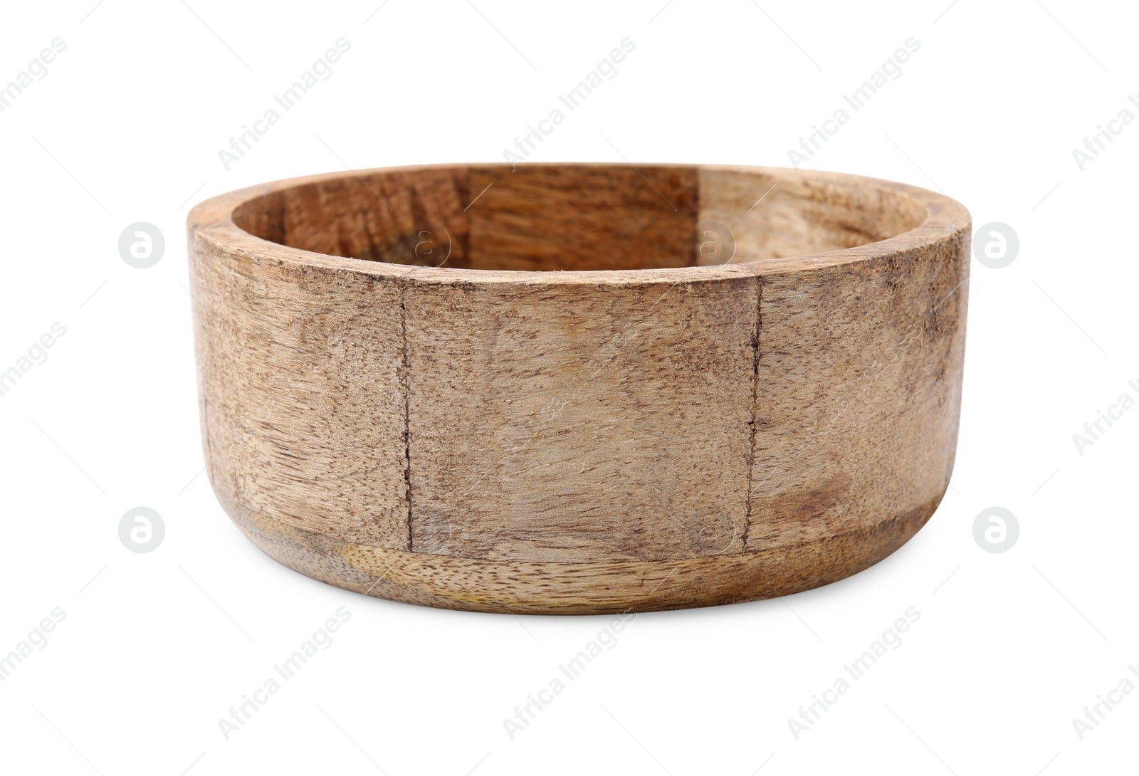 Photo of One wooden bowl isolated on white. Cooking utensil