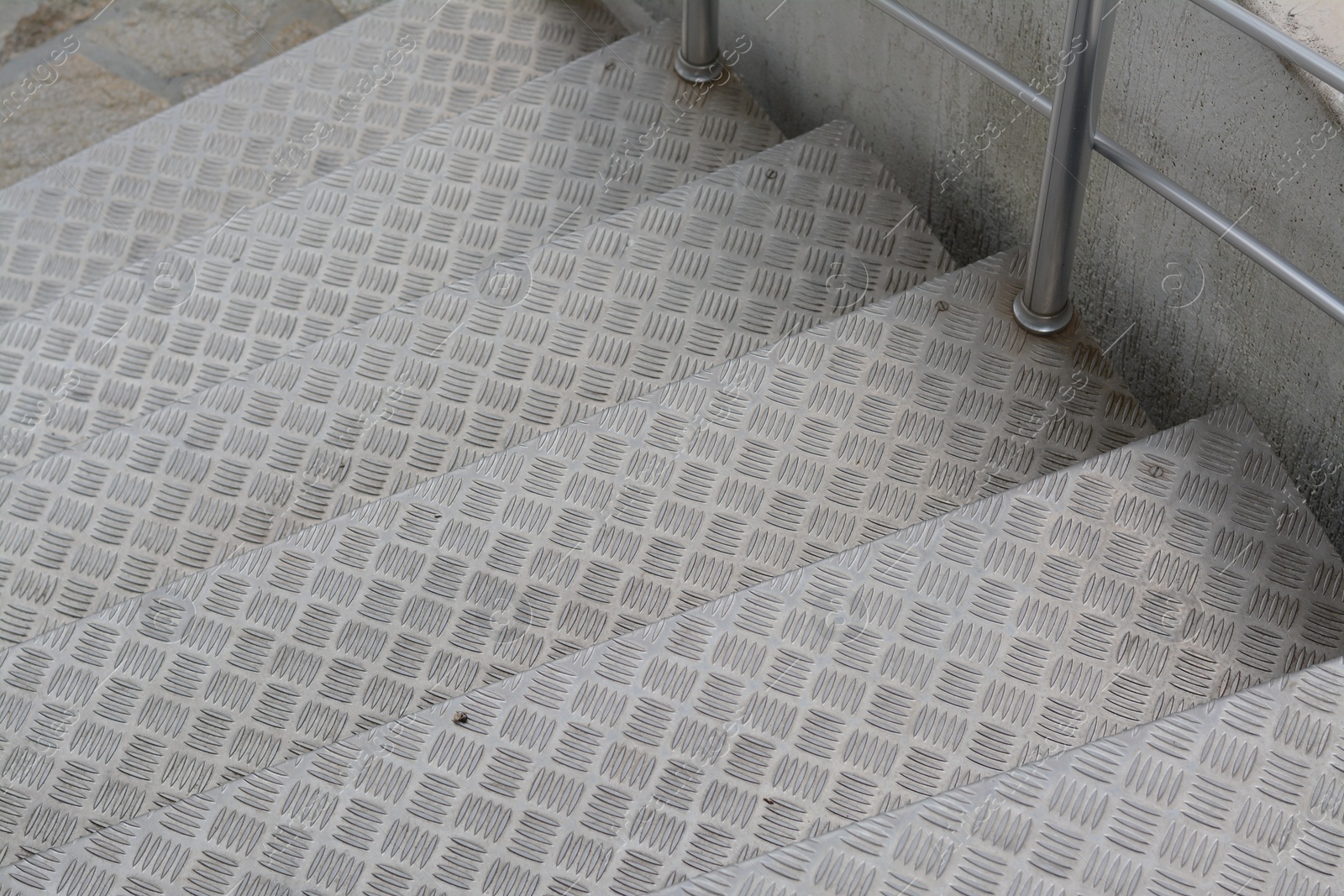 Photo of View of beautiful metal stairs outdoors, closeup