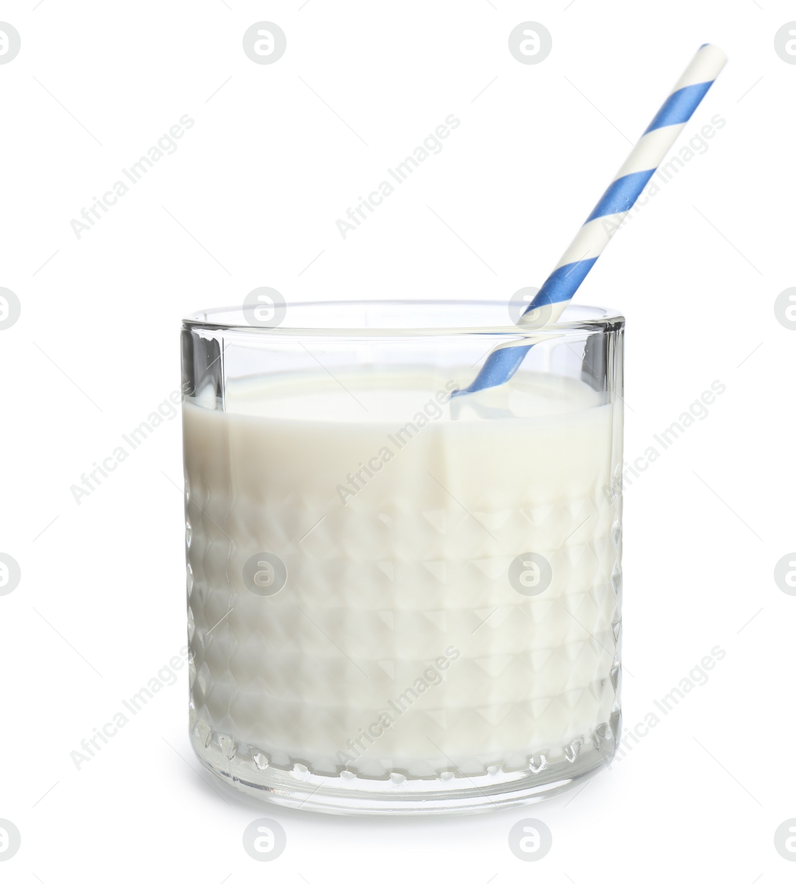 Photo of Glass with milk on white background