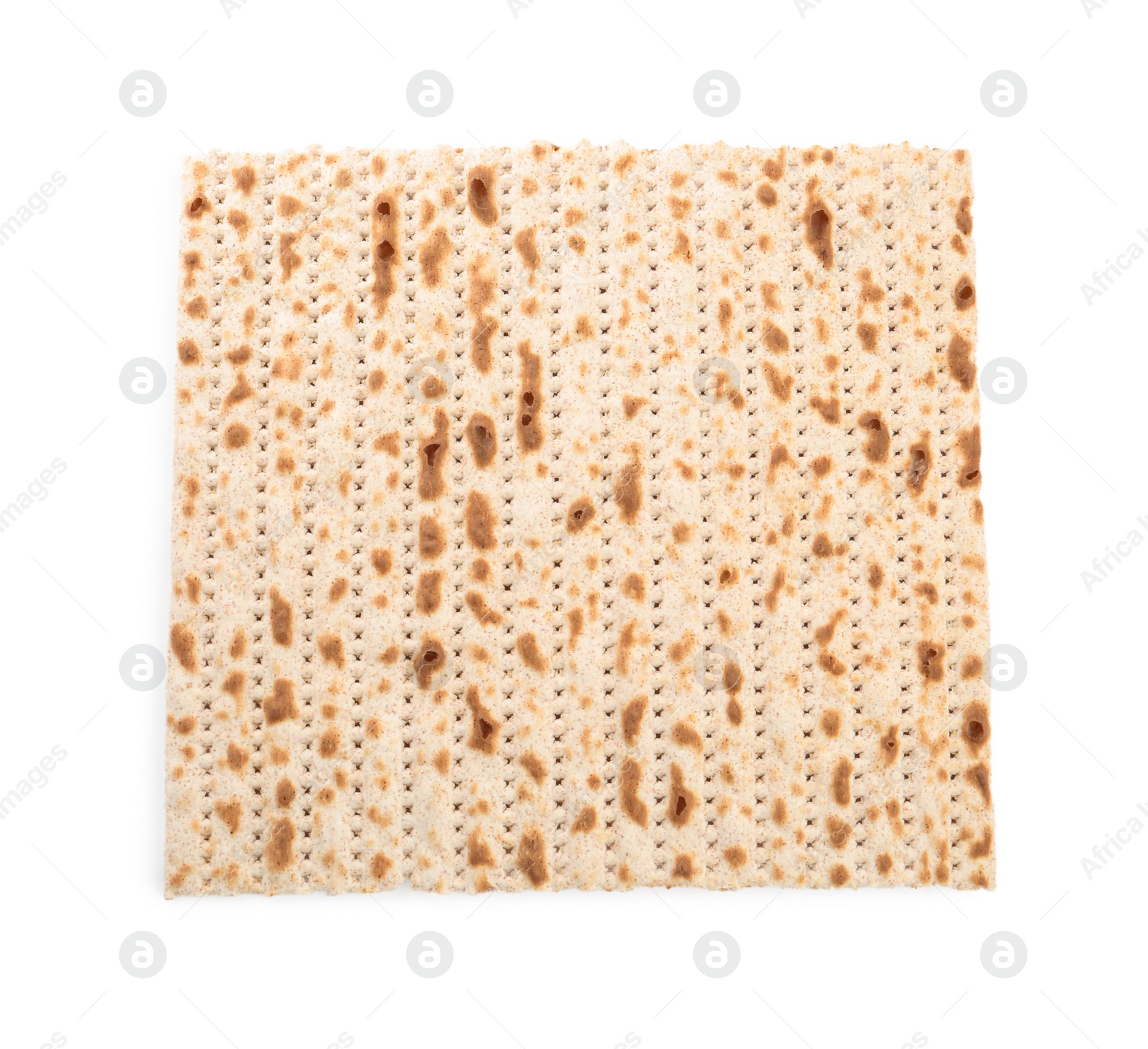 Photo of Passover matzo isolated on white, top view. Pesach celebration