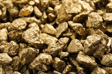 Pile of gold nuggets as background, closeup