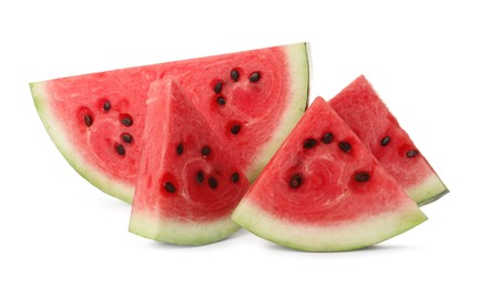 Photo of Slices of delicious ripe watermelon on white background