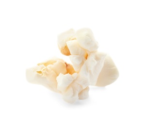 Delicious fresh popcorn on white background, closeup