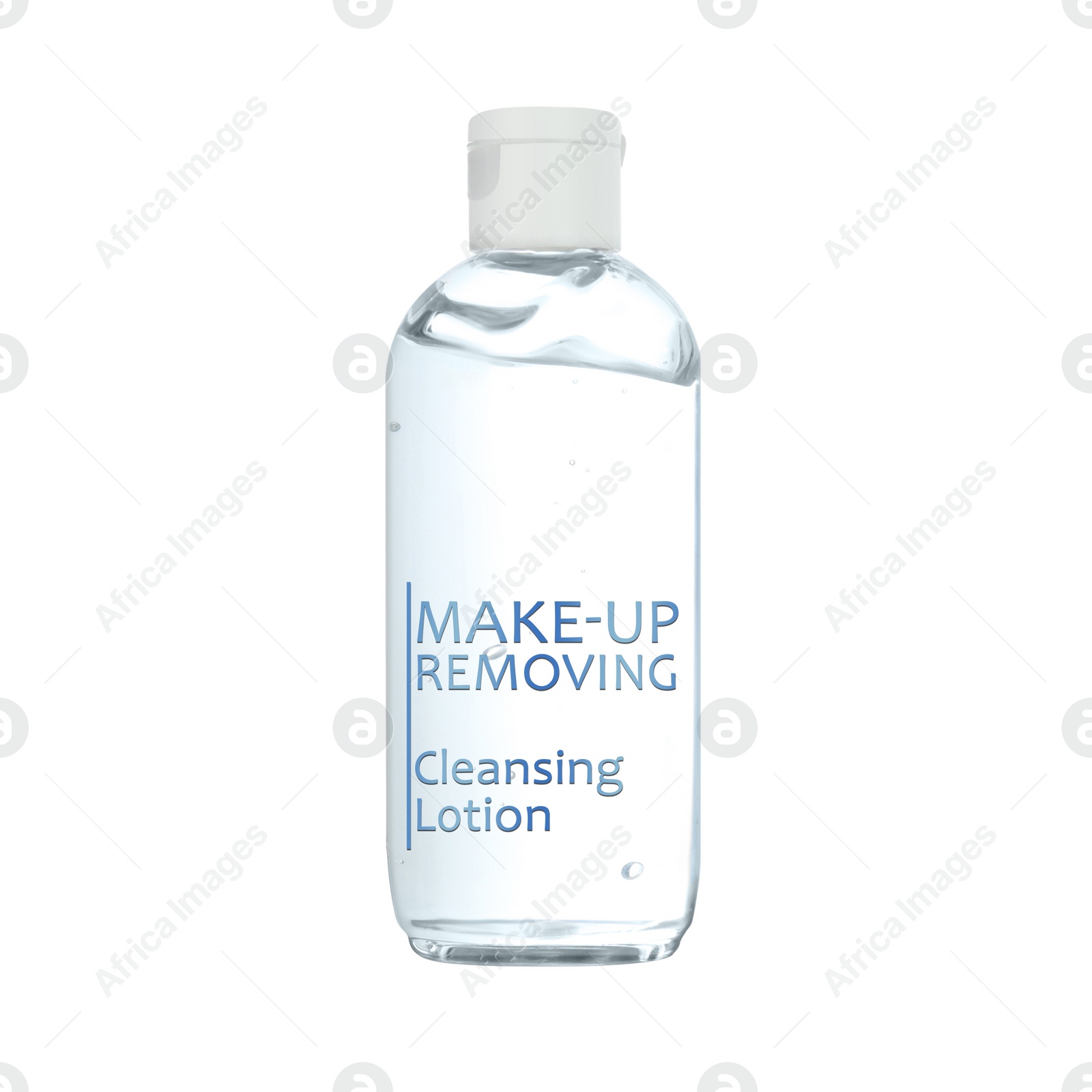 Image of Bottle of cleansing lotion isolated on white. Makeup remover 