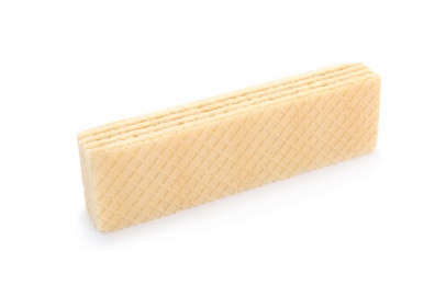 Delicious crispy wafer on white background. Sweet food