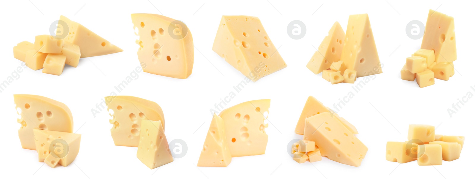 Image of Fresh cheese isolated on white, set of pieces