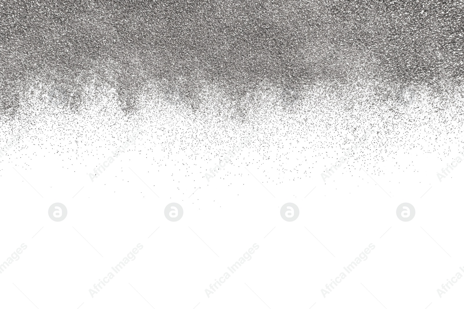 Photo of Shiny silver glitter on white background, top view