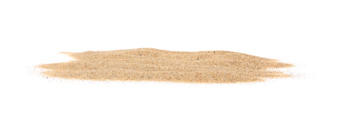 Photo of Pile of dry beach sand isolated on white