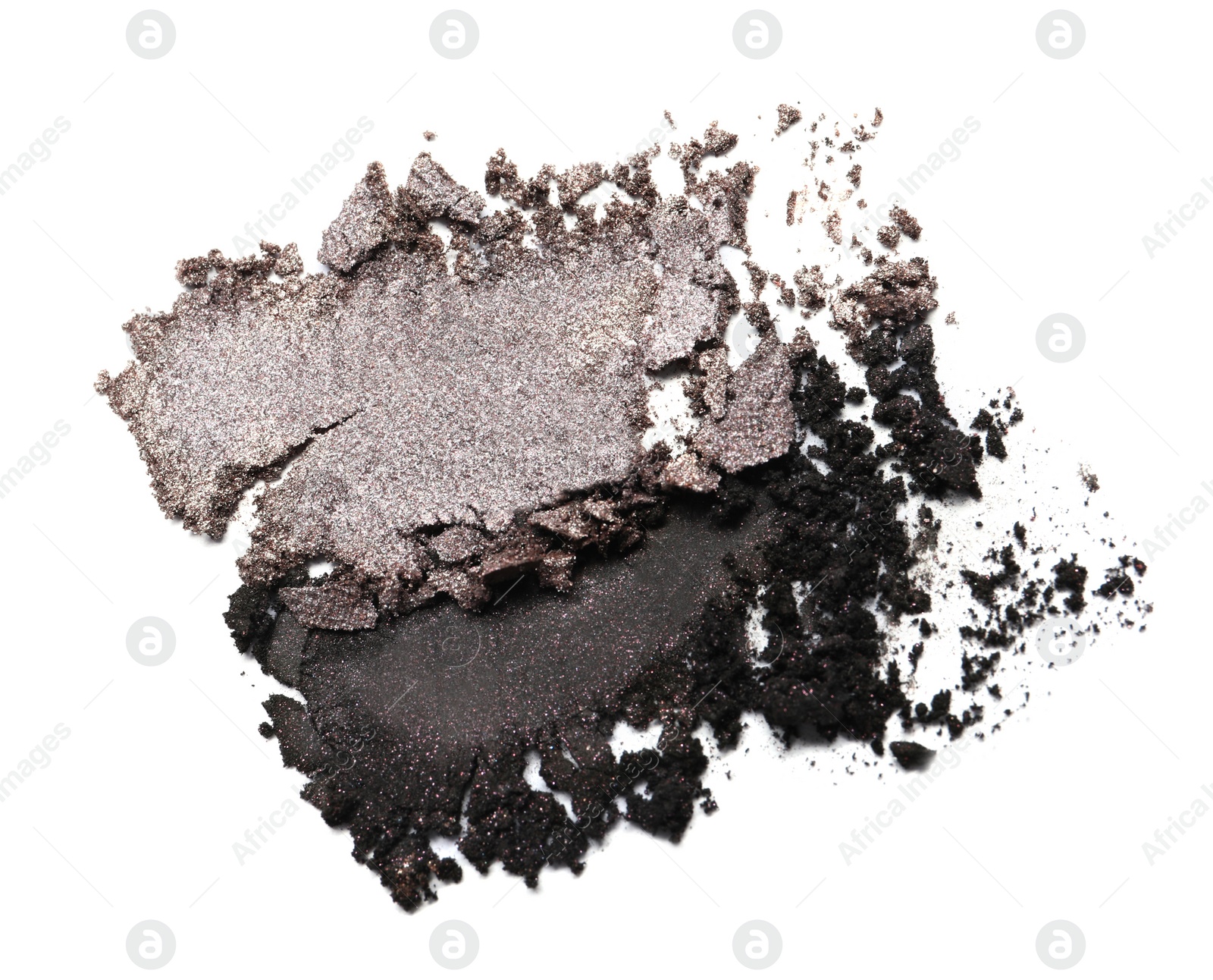 Photo of Crushed eye shadows on white background, top view. Professional makeup product