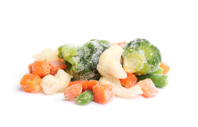 Photo of Pile of frozen vegetables isolated on white