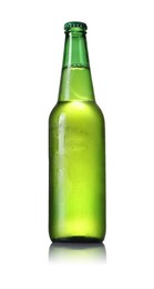 Green glass bottle of beer isolated on white