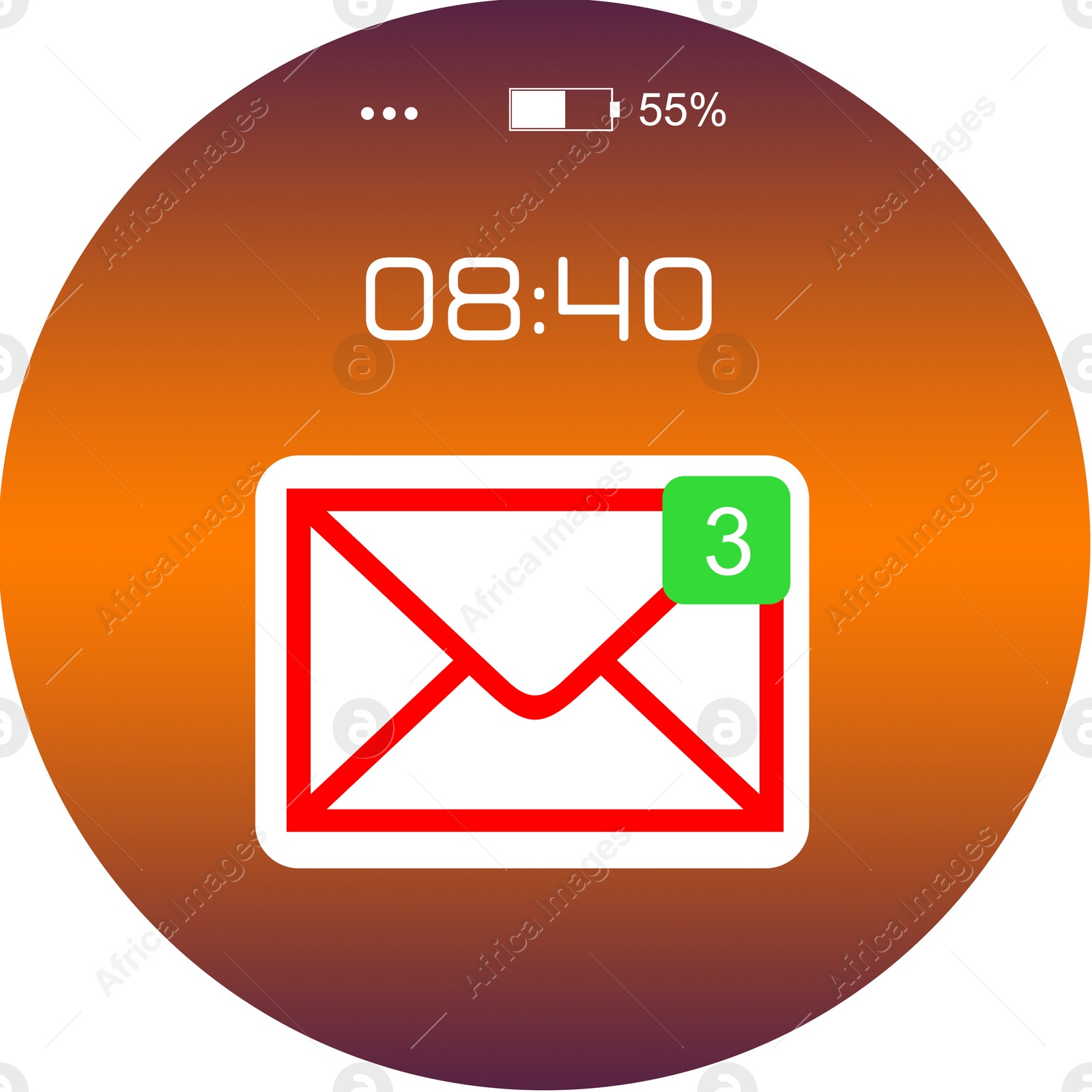Illustration of Smart watch displaying three inbox letters in mail application