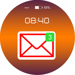 Illustration of Smart watch displaying three inbox letters in mail application