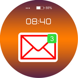 Smart watch displaying three inbox letters in mail application