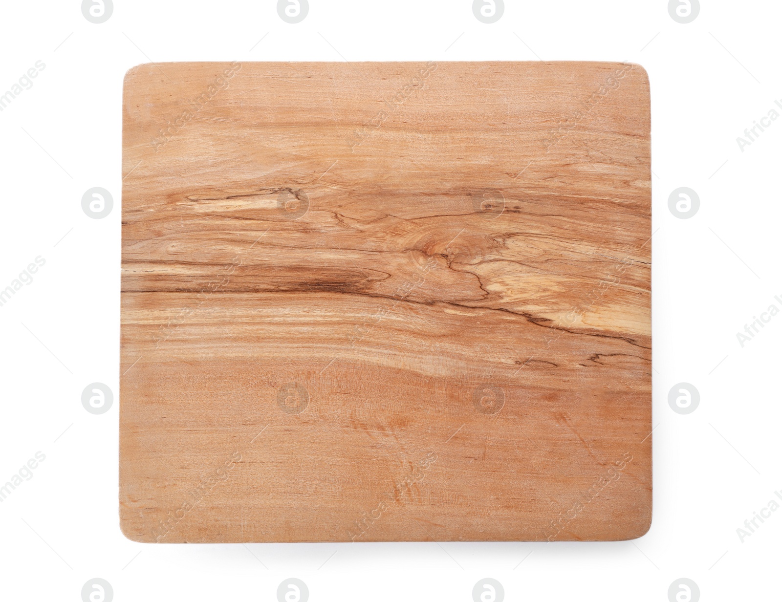 Photo of Wooden board on white background, top view. Kitchen accessory