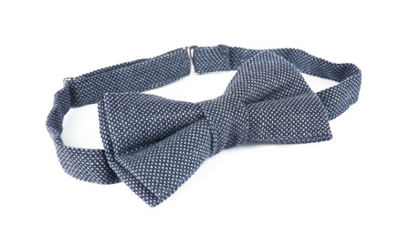 Photo of Stylish blue bow tie isolated on white