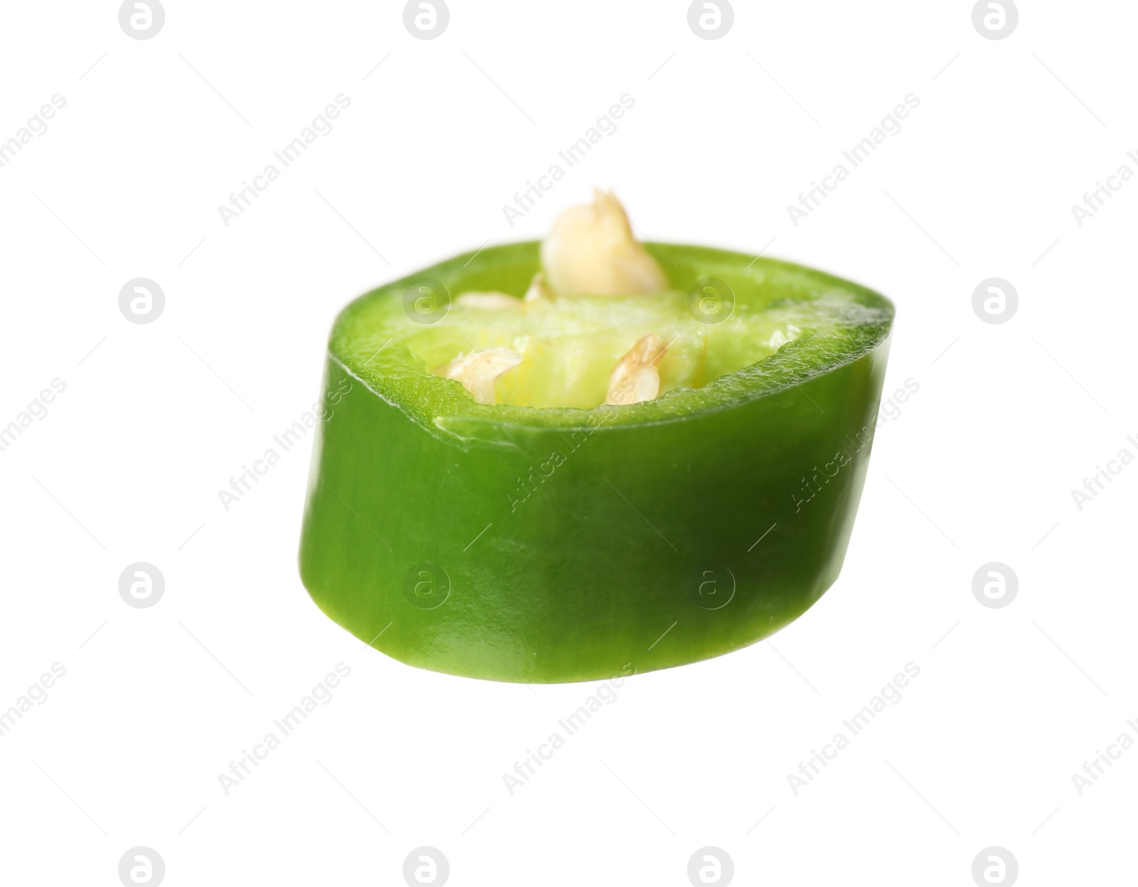 Photo of Piece of green hot chili pepper isolated on white