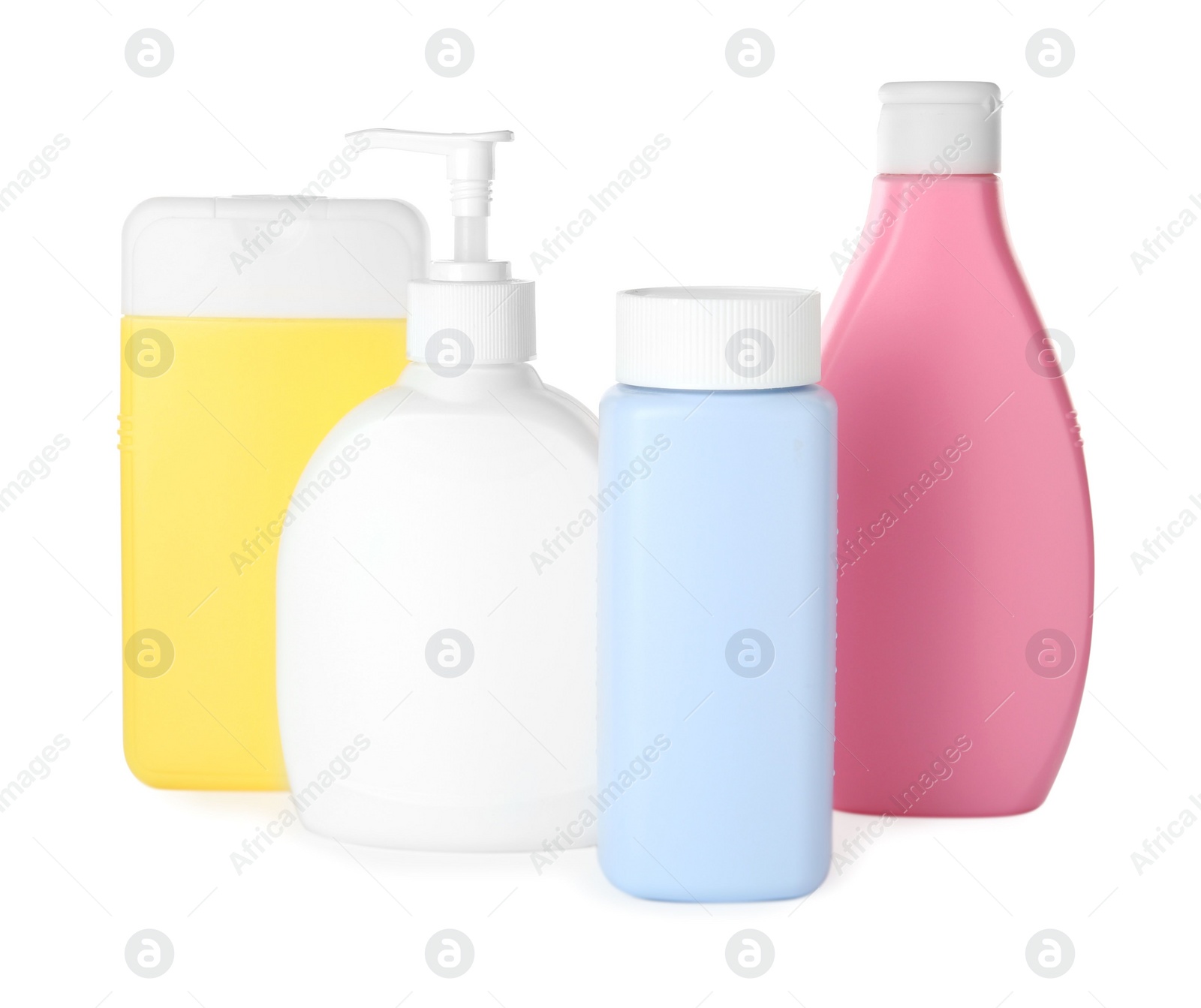 Photo of Set of baby cosmetic products on white background