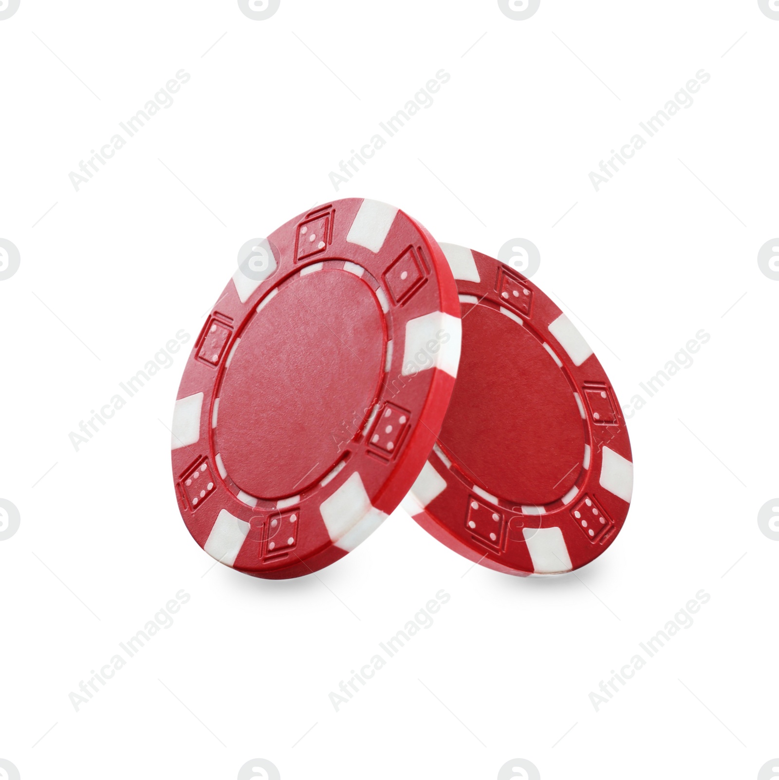 Image of Red casino chips on white background. Poker game