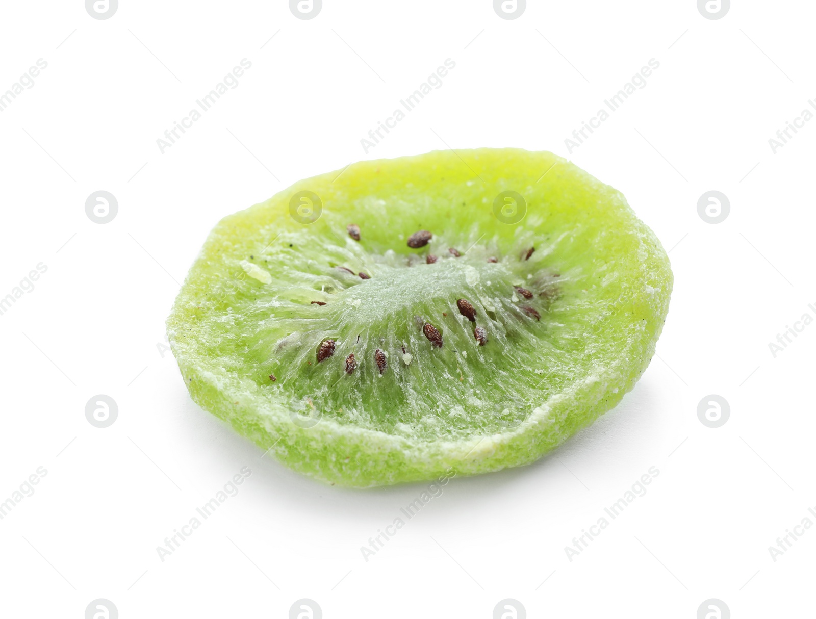 Photo of Slice of kiwi on white background. Dried fruit as healthy food