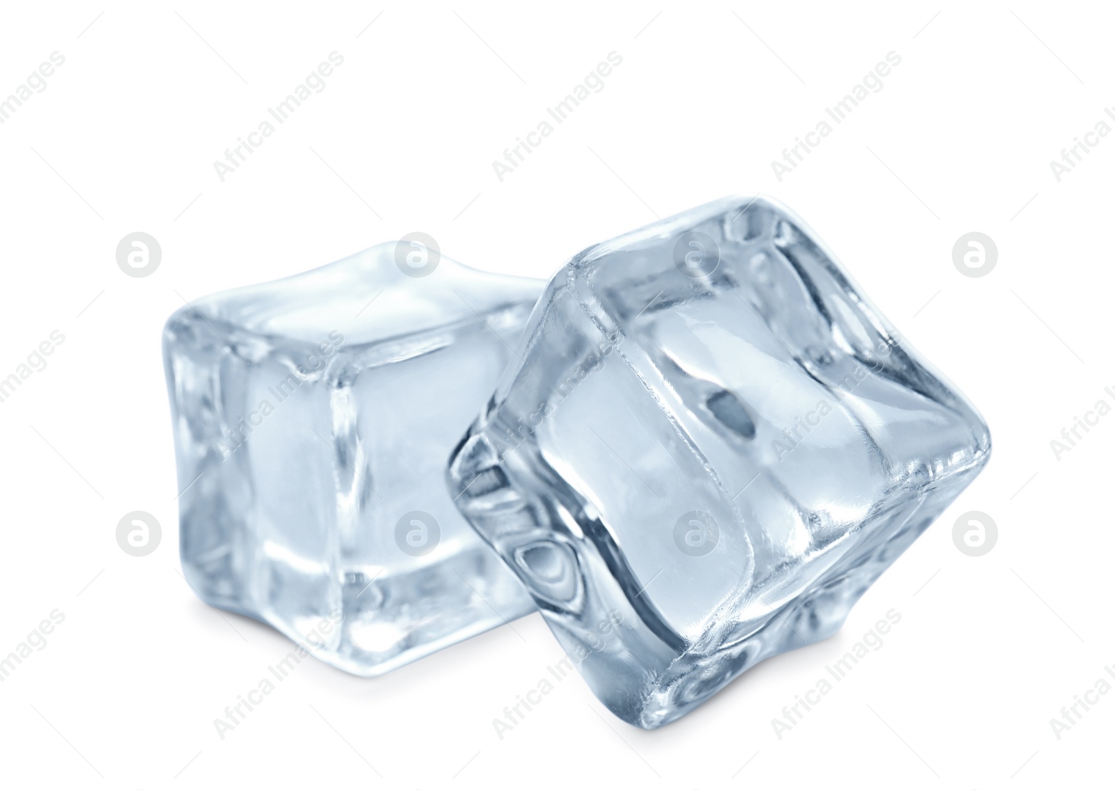 Photo of Crystal clear ice cubes on white background