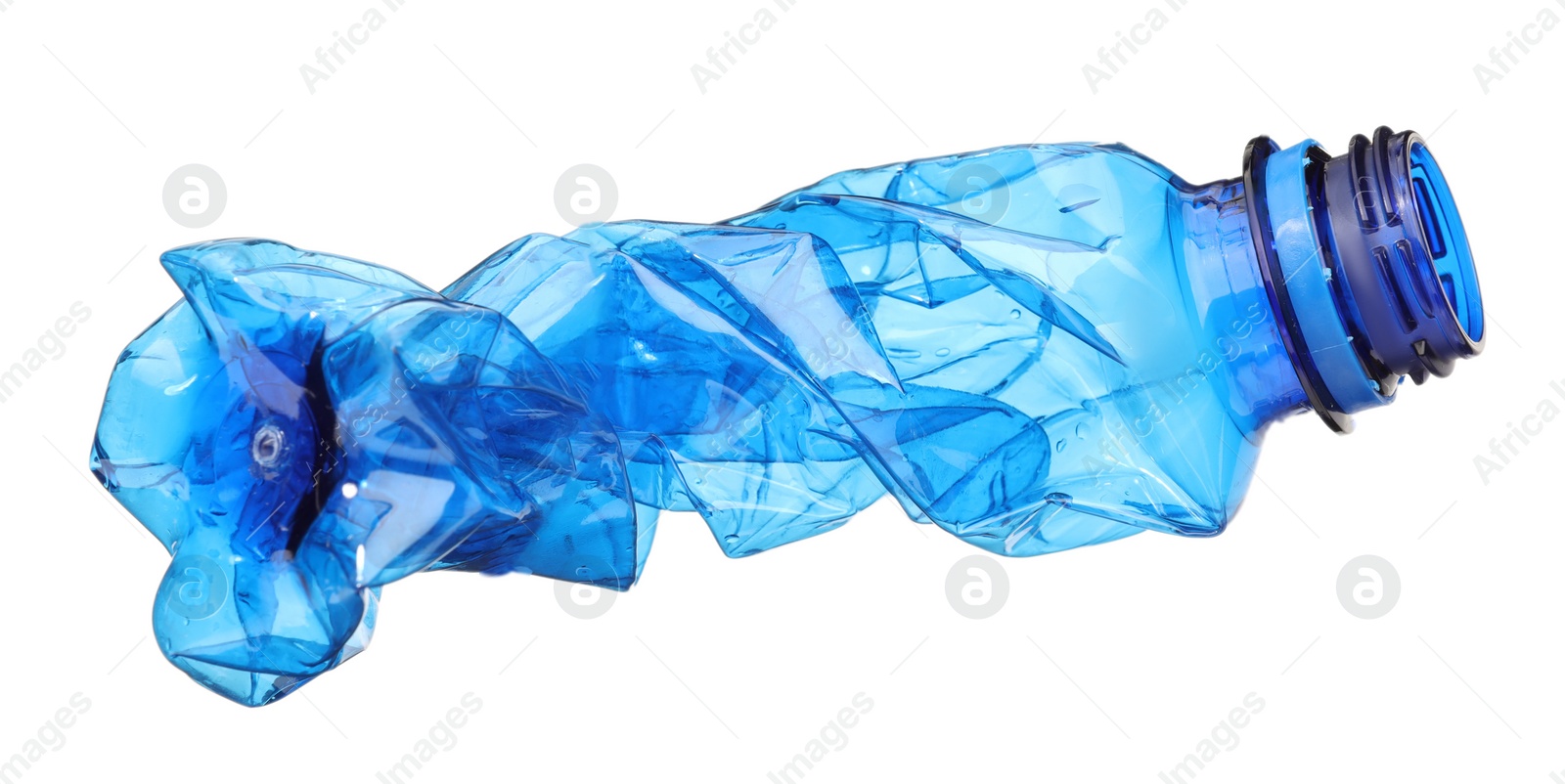 Photo of Crumpled disposable plastic bottle isolated on white