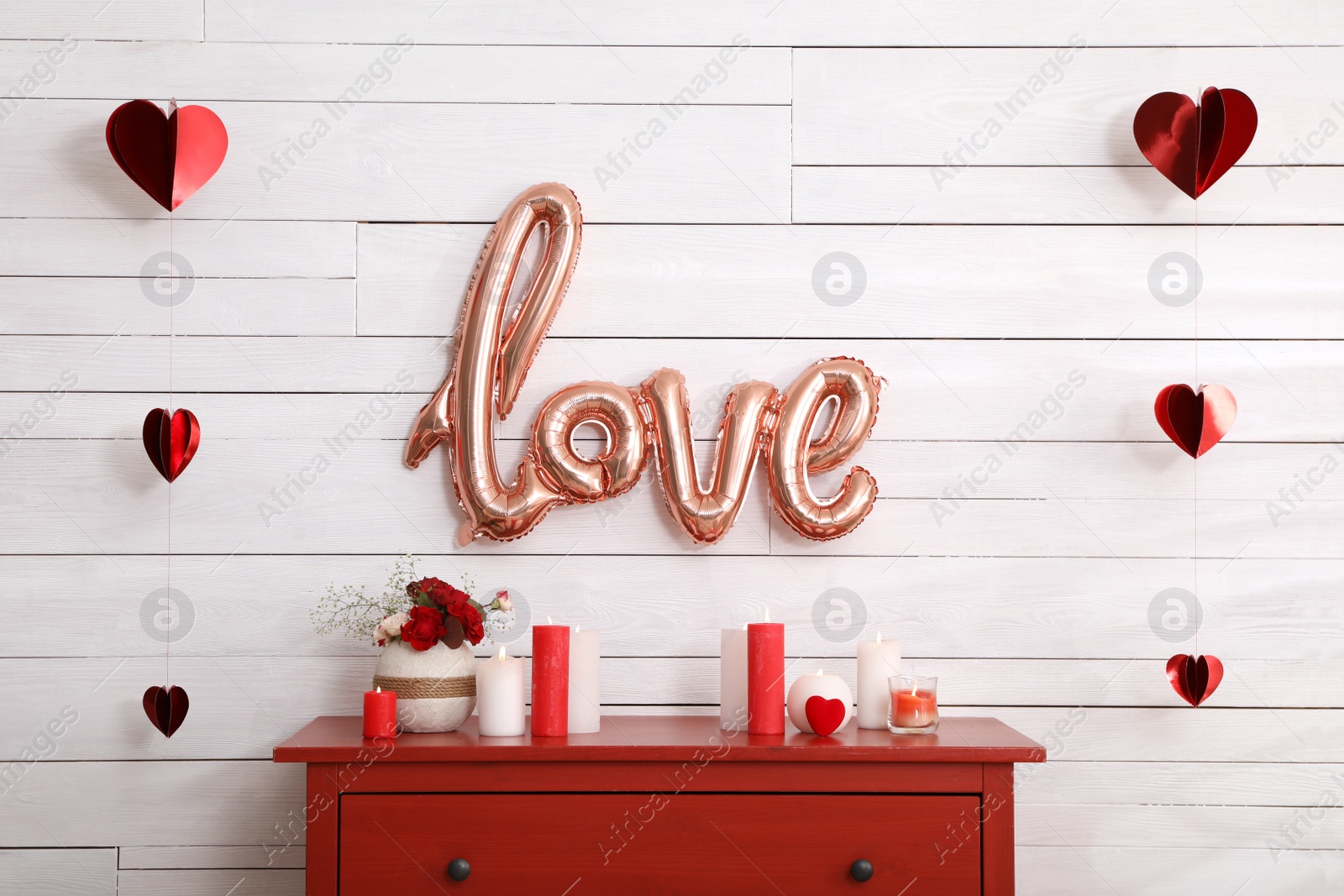 Photo of Beautiful romantic decor indoors. Valentine's Day celebration