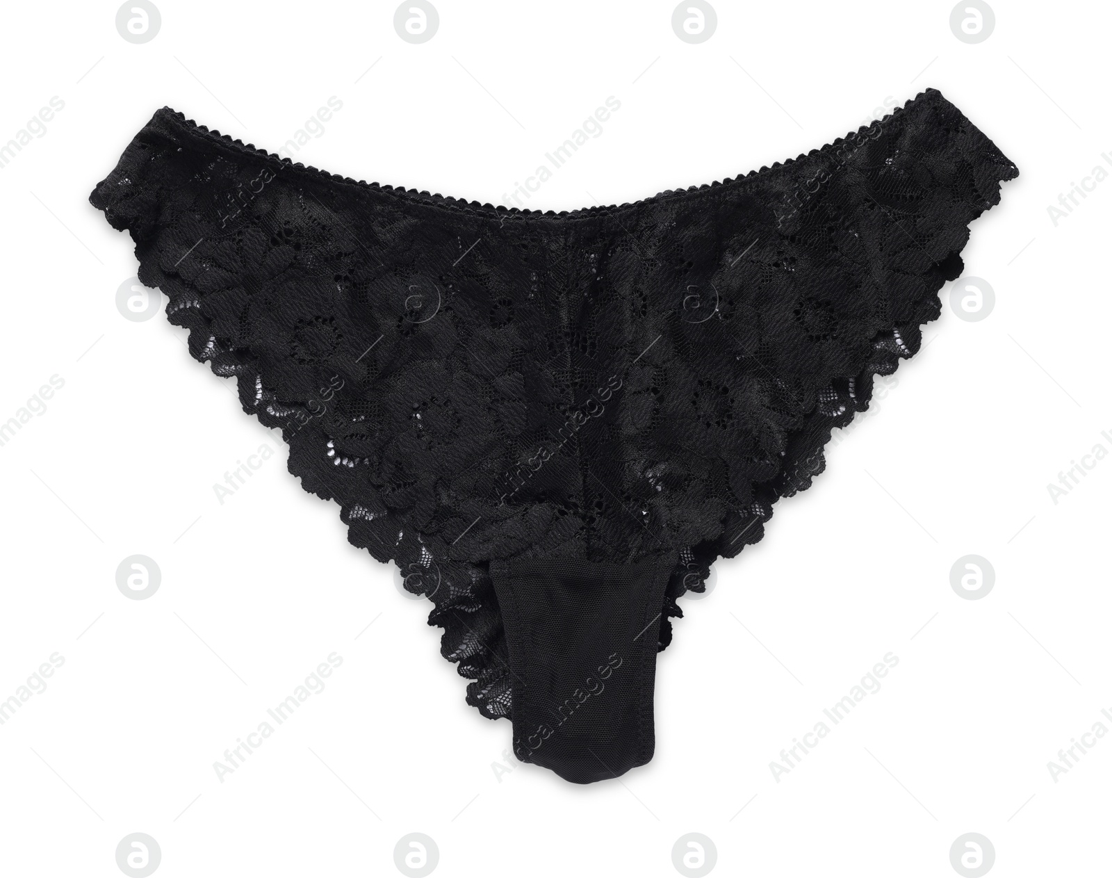 Photo of Elegant black women's underwear isolated on white, top view