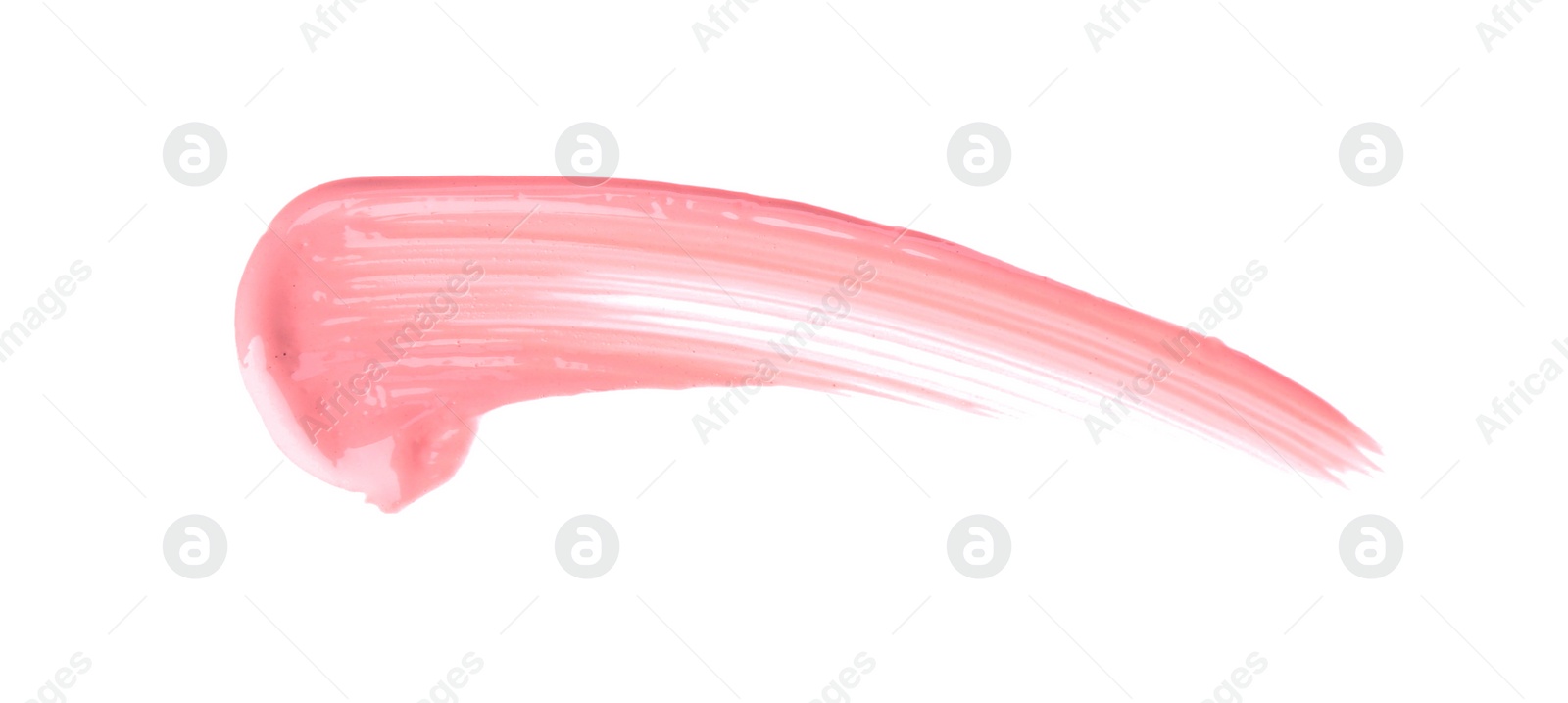 Photo of Stroke of pink lip gloss isolated on white, top view
