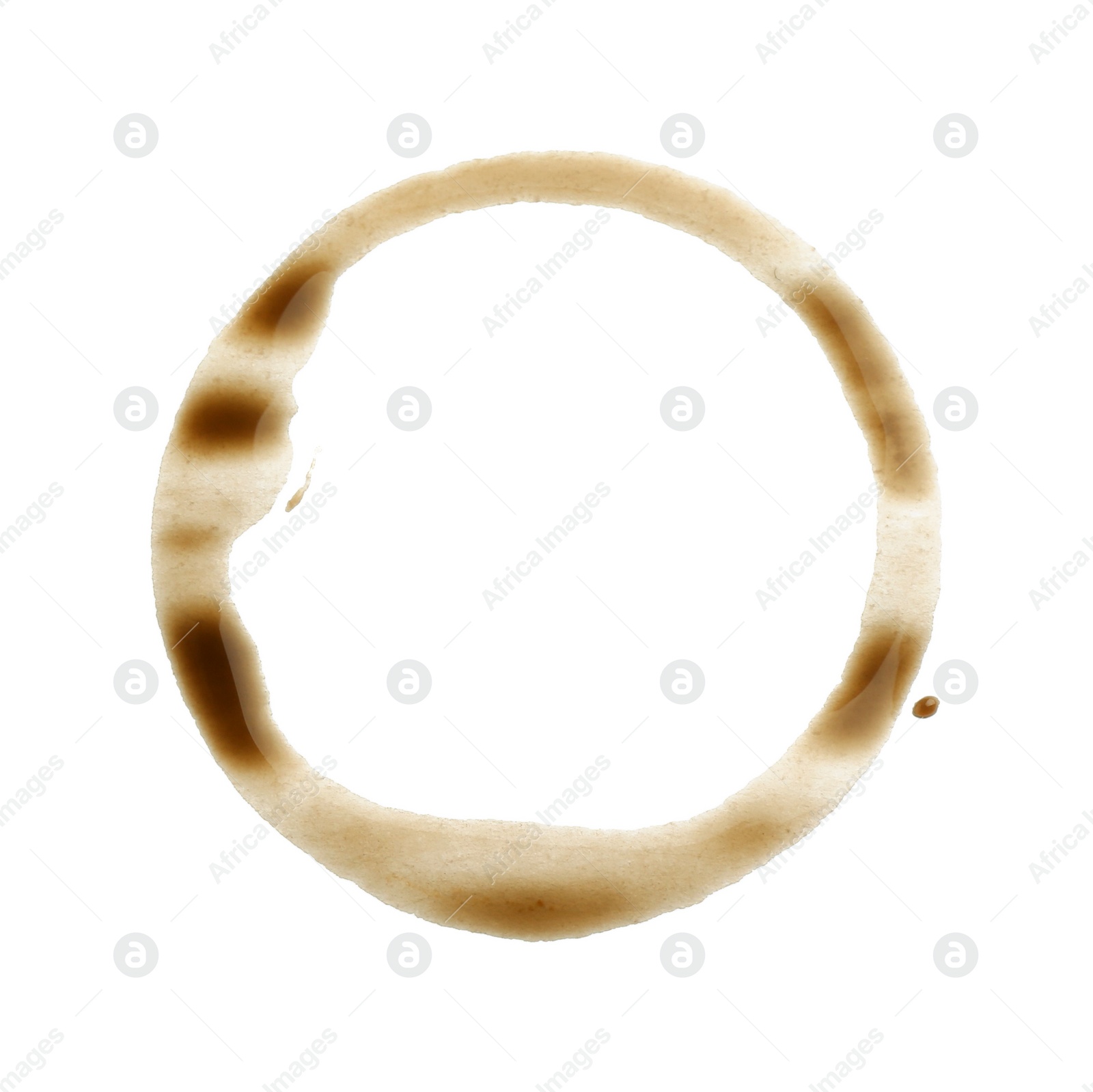 Photo of Coffee cup stain isolated on white, top view